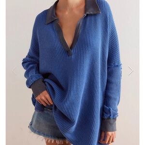 We The Free Blue V-Neck Travis Polo